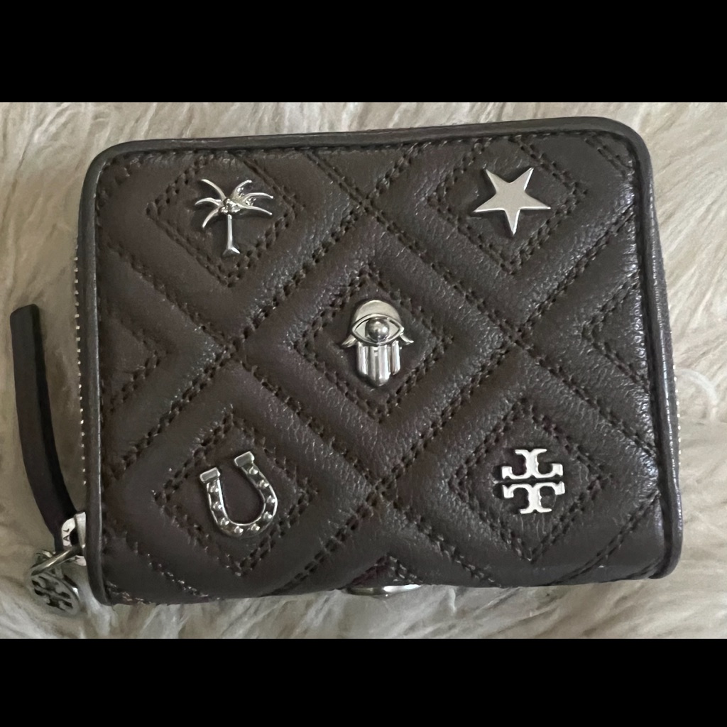 Quilted Tory Burch Wallet With Silver Charm Accents